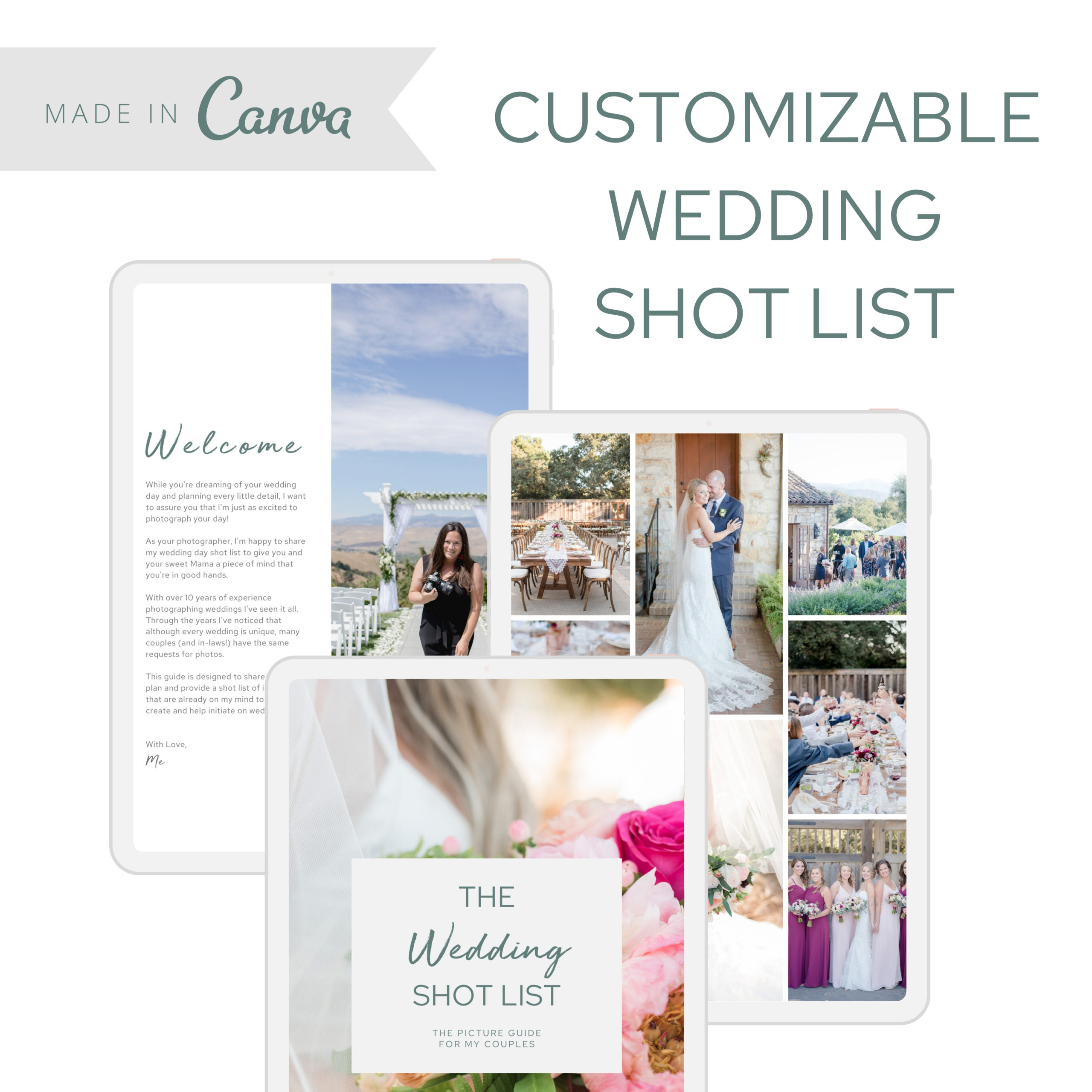 Customizable Wedding Shot List, Canva Template